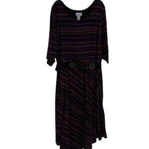 Catherines Women's Striped Midi Dress Size Size 2X Belted Lined Short Sleeves